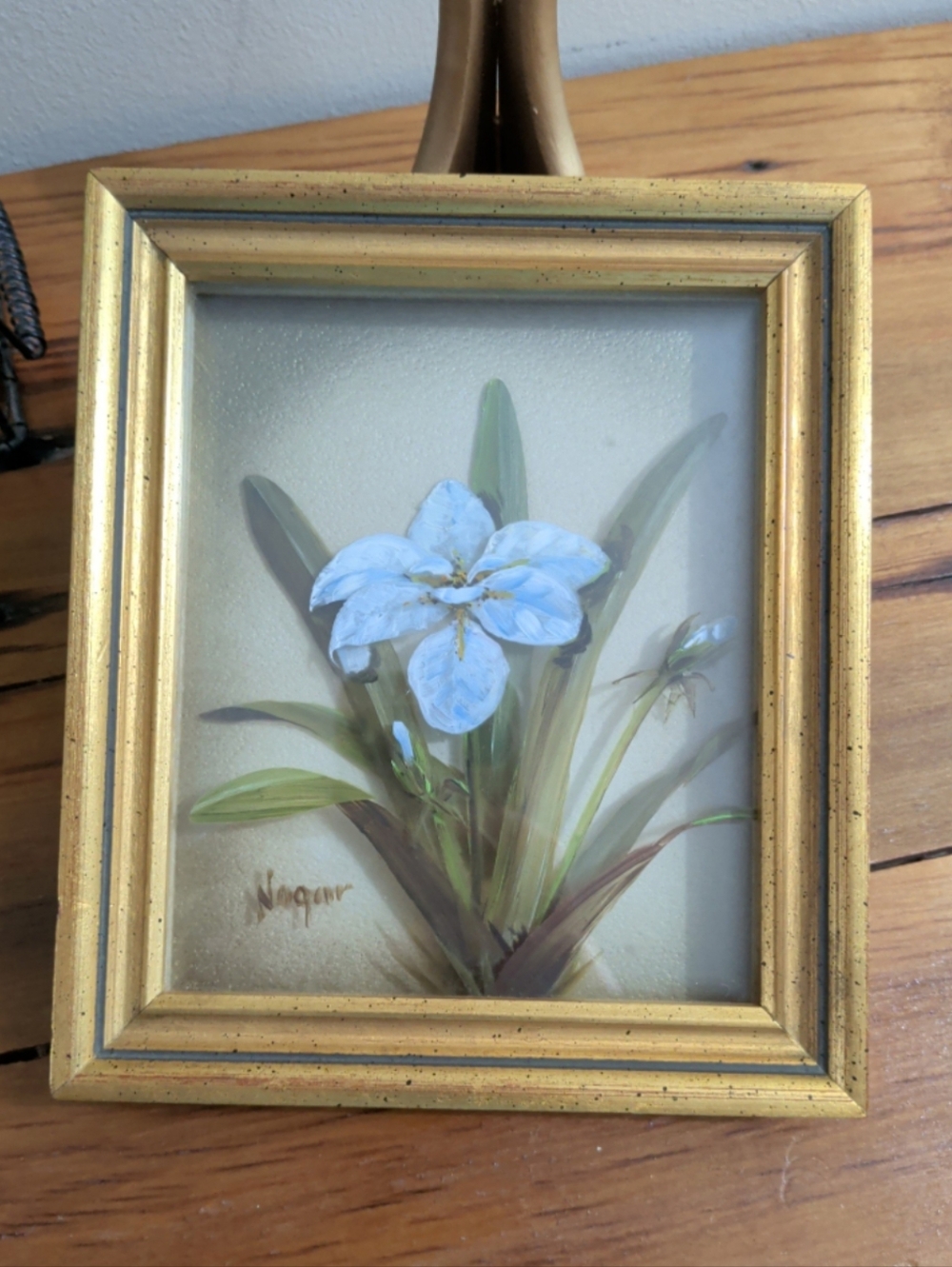 Vintage Edmond J. Nogar Original Oil Painting Iris # I-1938 (7"x6")